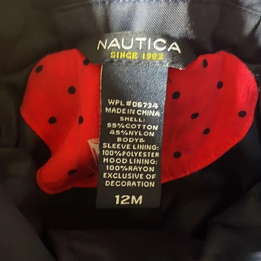 Adorable Nautica navy blue infant sailor jacket/pea coat with removable hood